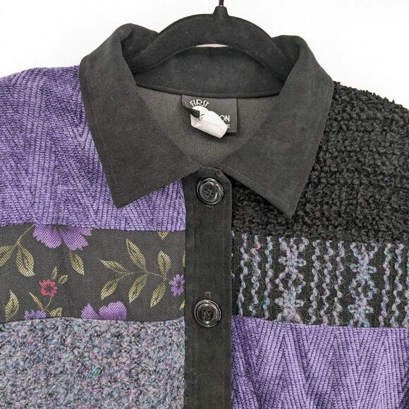 Vintage 90s First Option Suede Look Jacket Cottagecore Patchwork Medium Petite - Picture 10 of 14